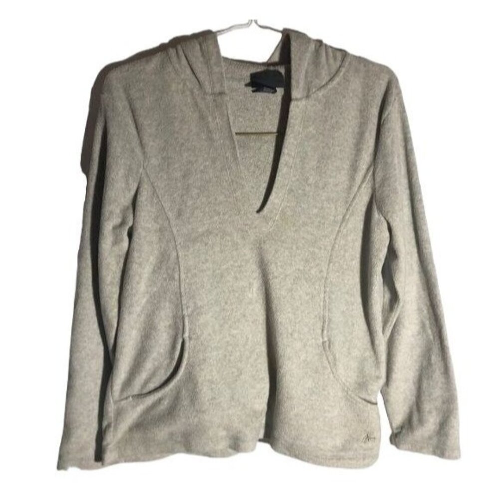 athletech hooded pockets v-neck sweatshirt gray long sleeve polyester large READ